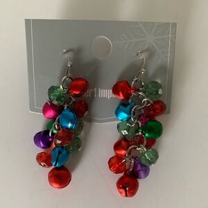 NWT Pier 1 Imports Earrings Christmas Holiday Jingle Bells Red Green Women 14+